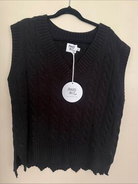 Princess Polly Black Cable-Knit V-Neck Sweater Vest